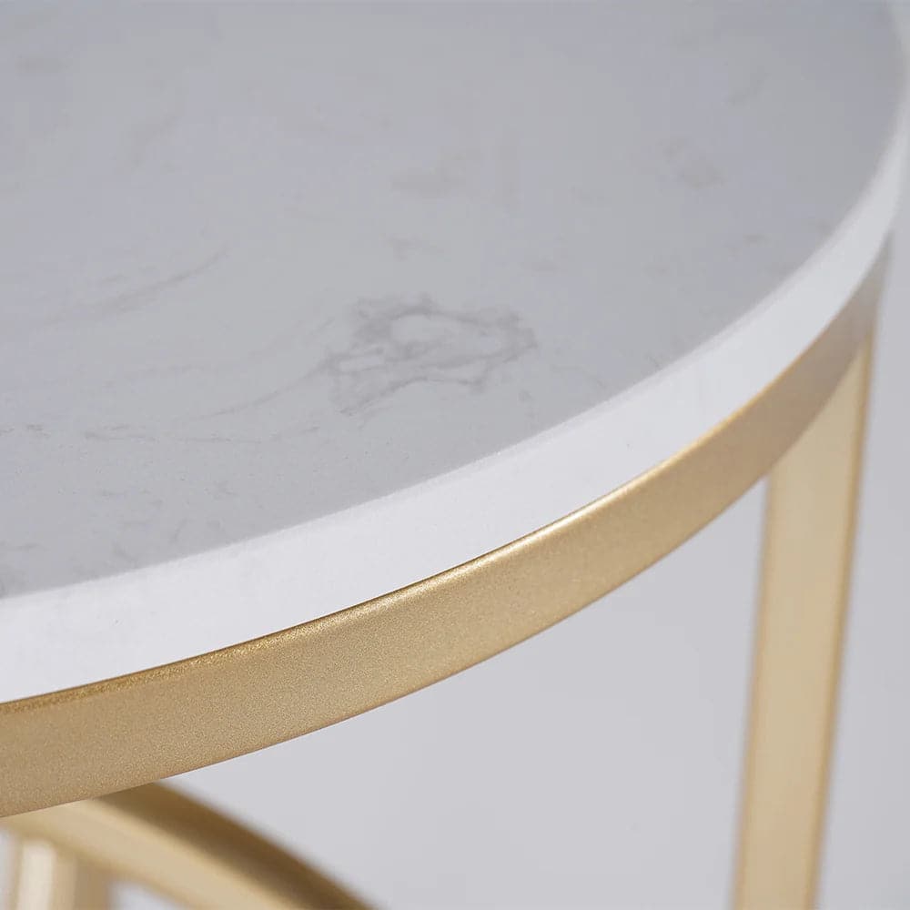 Modern White Round End Table Marble Top Side Table Metal in Gold